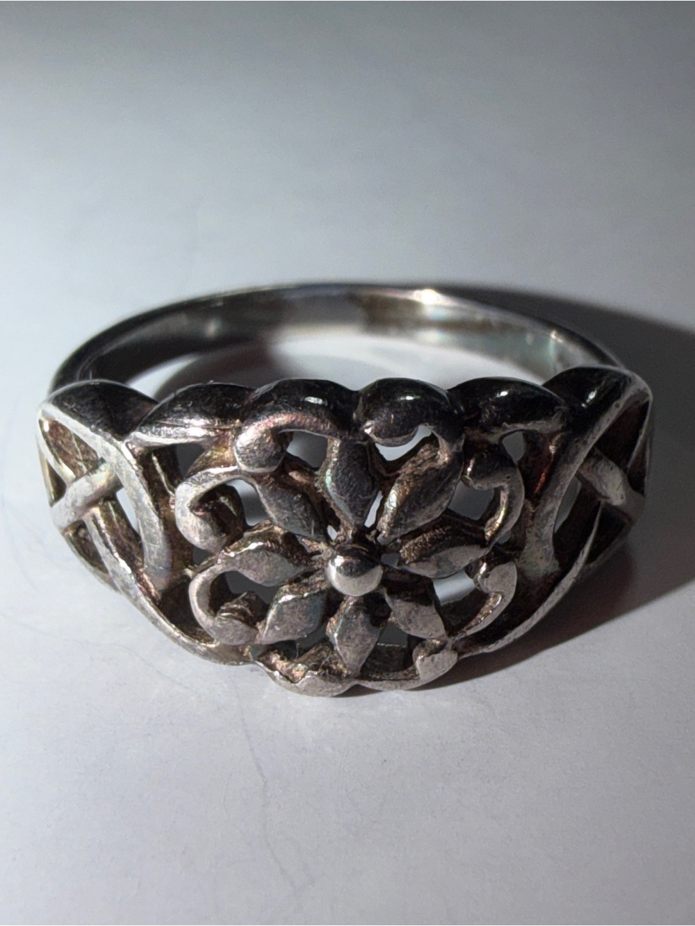 CW 925 Sterling Silver Celtic Knot Floral Filigree Ring 6.5
